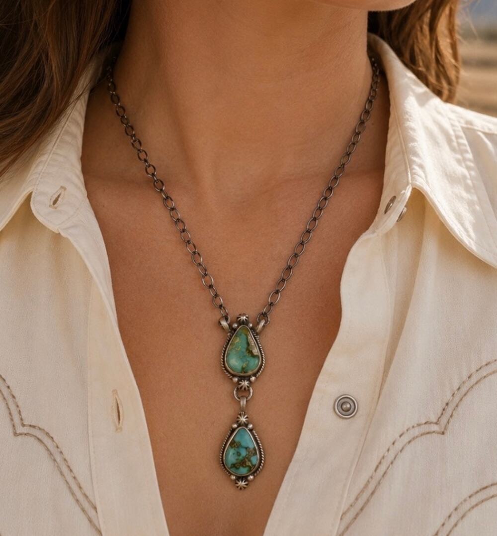 20" Sonoran Mountain Turquoise Drop Sterling Silver Necklace